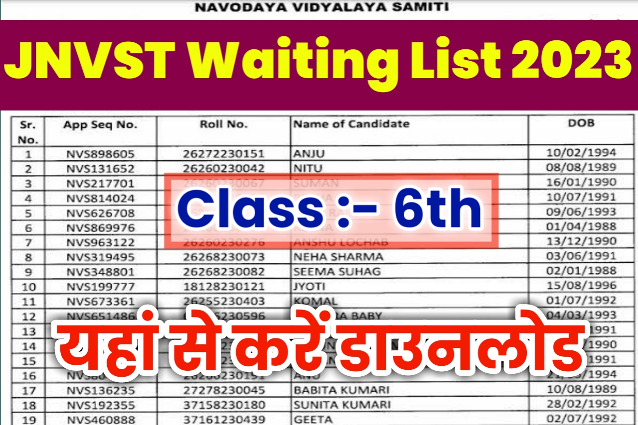 JNVST Class 6 Waiting List 2023